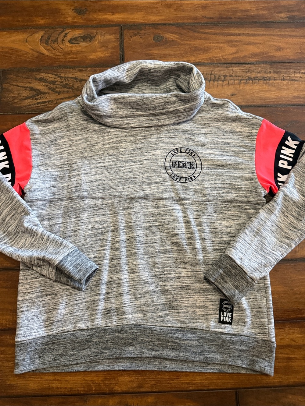 PINK Victoria's Secret Gray and Coral Cowl Neck Sweatshirt